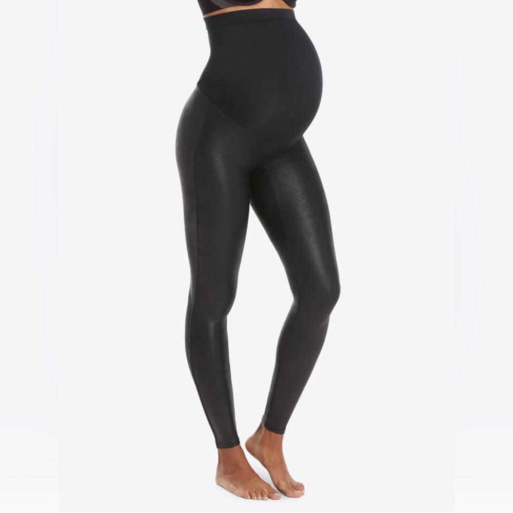 Spanx Mama Faux Leather Maternity Leggings Black Size Medium M